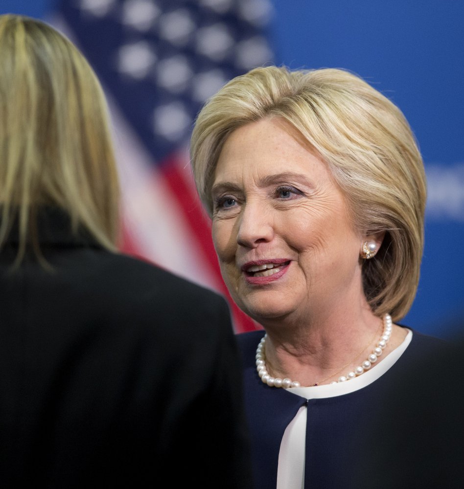 Democratic presidential candidate Hillary Clinton greets guests at the Atlantic Council Women’s Leadership in Latin America Initiative in Washington on Monday