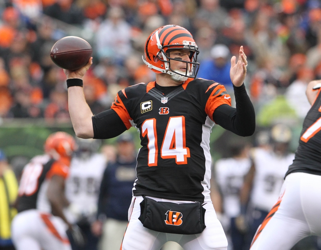 Nov 29 2015 Cincinnati OH USA Cincinnati Bengals quarterback Andy Dalton passes the ball against the St. Louis Rams in the second half at Paul Brown Stadium. Cincinnati defeated St. Louis 31-7. Mandatory Credit Mark Zerof-USA TODAY Sports ORG X