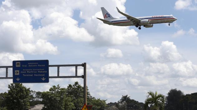 An American Airlines airplane prepares to land at the Jose Marti International Airport in Havana on Sept. 19. Currently charter flights are the only way to fly between the two countries but commercial flights are