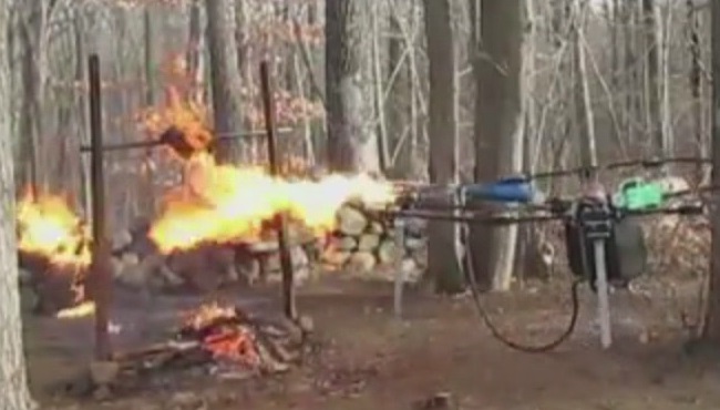 Drone with attached flamethrower roasts a turkey in this crazy video