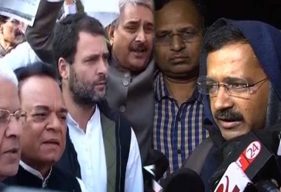 AAP protests against slum demolition Arvind Kejriwal says Rahul Gandhi'just a kid