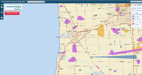 Consumers Energy Outage map screenshot from 1 p.m. Thursday Dec. 24 2015