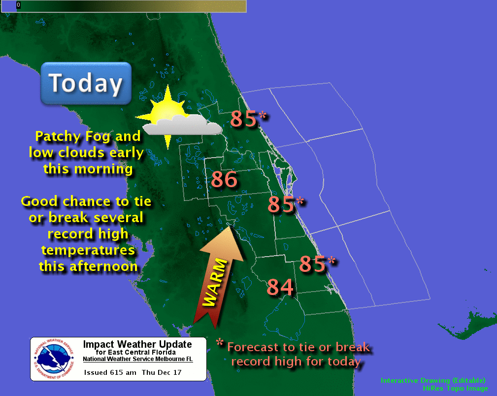 Credit NATIONAL WEATHER SERVICE           Central Florida weather overview for Thursday