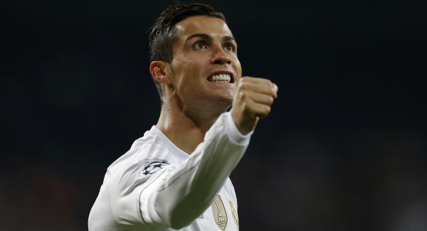 Cristiano Ronaldo celebrates scoring Real Madrid’s fourth goal against Malmo at the Santiago Bernabeu Stadium