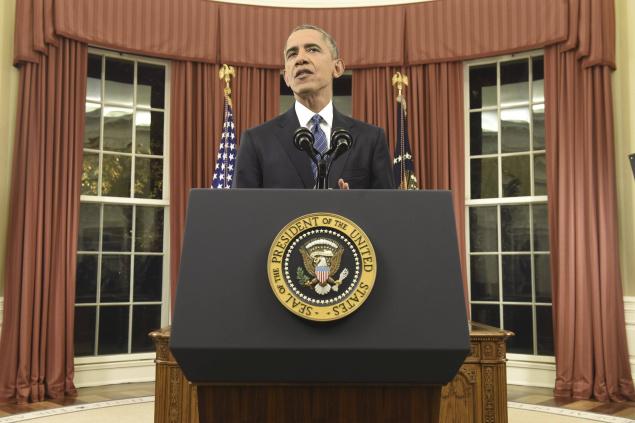 President Barack Obama delivers an address on terrorism in the Oval Office of the White House in Washington on Sunday