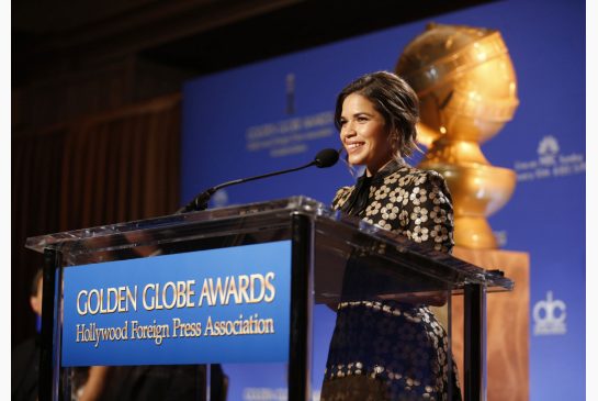 That's America Ferrera- not Gina Rodriguez- announcing some of the 2016 Golden Globe Awards nominees