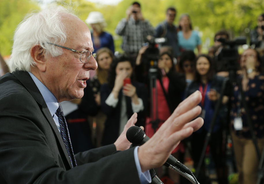 U.S. Senator Bernie Sanders holds a news conference after he announced his candidacy for the 2016 Democratic presidential nomination on Capitol Hill in Washingt