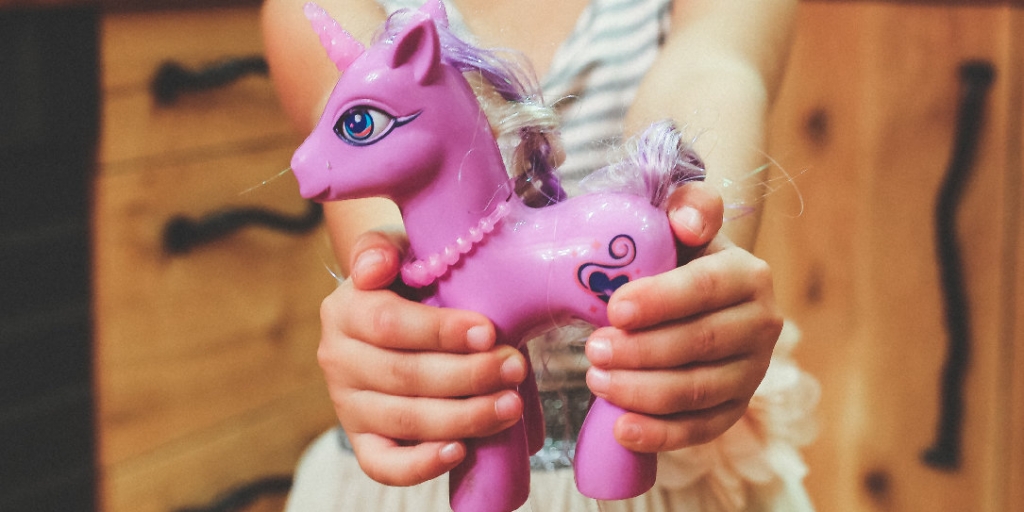 Kid holding pony