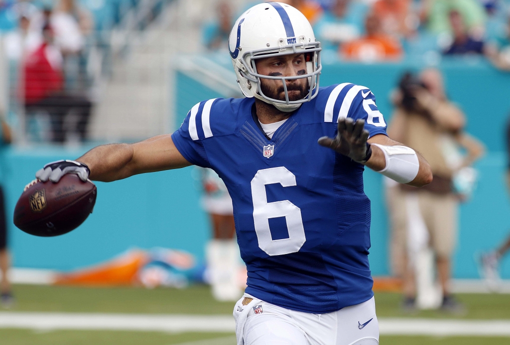 Indianapolis Colts quarterback Charlie Whitehurst looks to pass during the second half of an NFL football game against the Miami Dolphins Sunday Dec. 27 2015 in Miami Gardens Fla