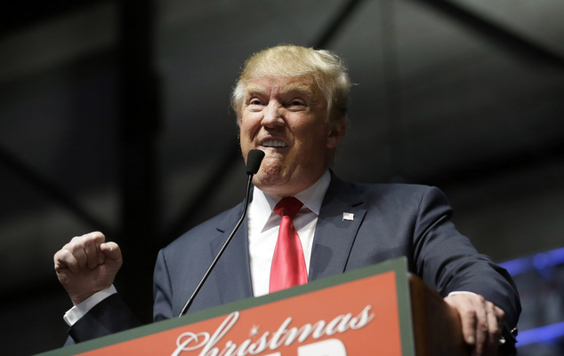 Republican presidential candidate businessman Donald Trump addresses supporters at a campaign rally Monday Dec. 21 2015 in Grand Rapids Mich. (AP