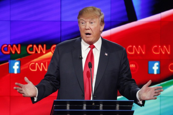 Donald Trump makes a point during the CNN Republican presidential debate at the Venetian Hotel & Casino on Tuesday Dec. 15 2015 in Las Vegas