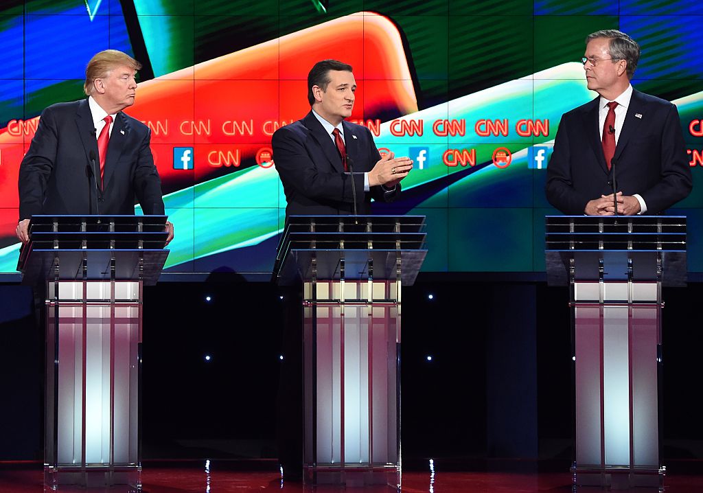 Donald Trump Ted Cruz and Jeb Bush at the last Republican debate