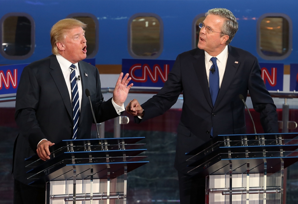 Donald Trump and Jeb Bush take part in the GOP debate on Sept. 16 2015 in Simi Valley Calif