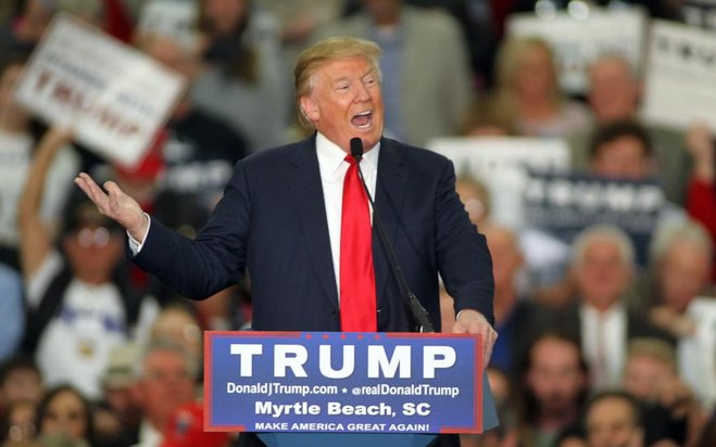 Republican presidential candidate Donald Trump speaks during a campaign event at the Myrtle Beach Convention Center on Tuesday