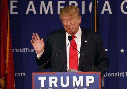 Republican presidential candidate businessman Donald Trump speaks during a rally coinciding with Pearl Harbor Day at Patriots Point aboard the aircraft carrier USS Yorktown in Mt. Pleasant S.C. Monday Dec. 7 2015