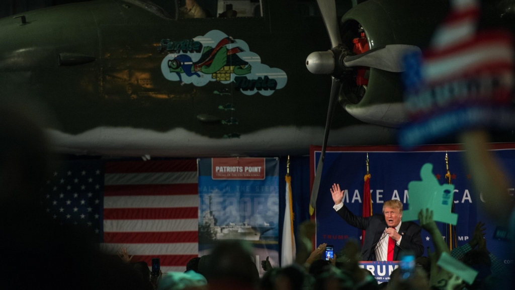 Donald Trump speaks to the crowd at a Pearl Harbor Day Rally at the U.S.S. Yorktown in Mt. Pleasant S.C