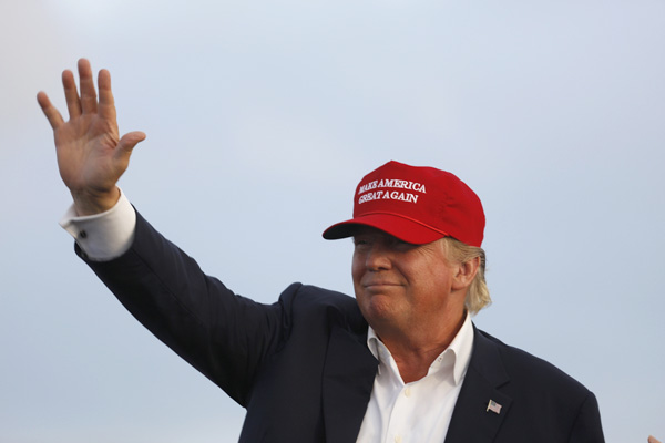 Donald Trump waves during a campaign rally in Los Angeles