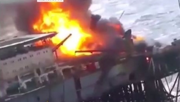 Dozens of oil workers are feared dead in a fire on an offshore oil platform in the Caspian Sea