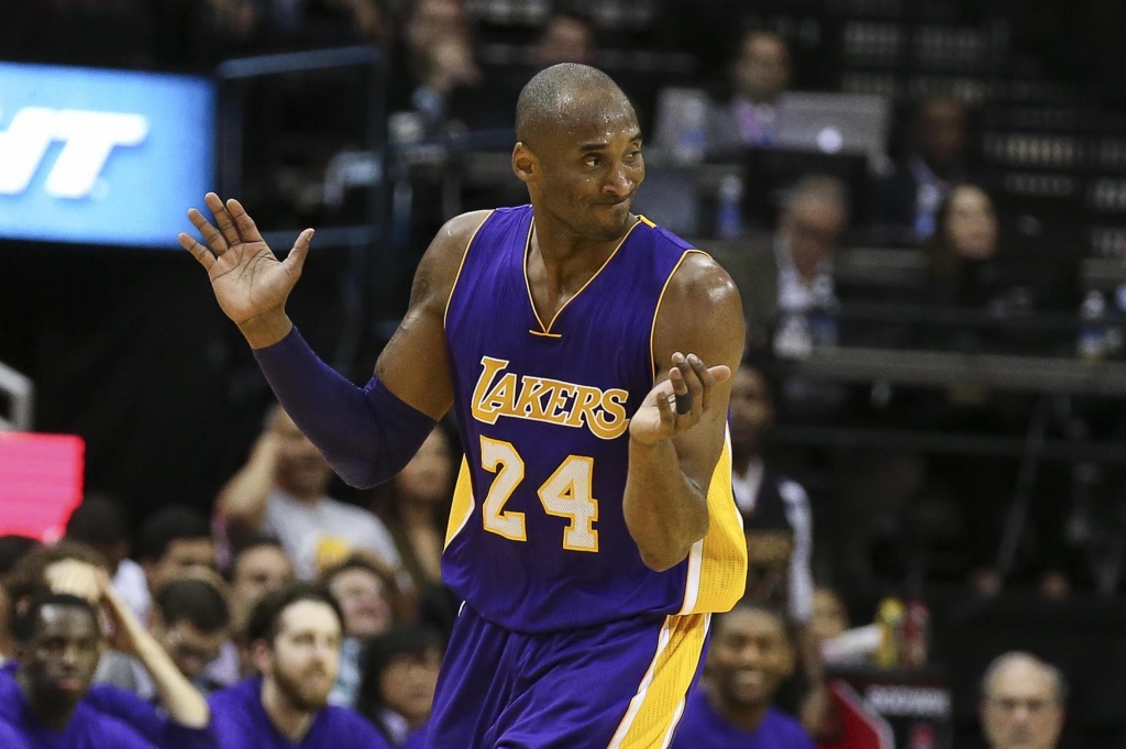 Dec 12 2015 Houston TX USA Los Angeles Lakers forward Kobe Bryant reacts after a play during the first quarter against the Houston Rockets at Toyota Center. Mandatory Credit Troy Taormina-USA TODAY Sports