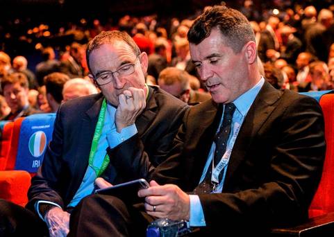 Republic of Ireland manager Martin O'Neill with assistant manager Roy Keane. UEFA EURO Final Tournament Draw. Le Palais des Congrès de Paris Paris France