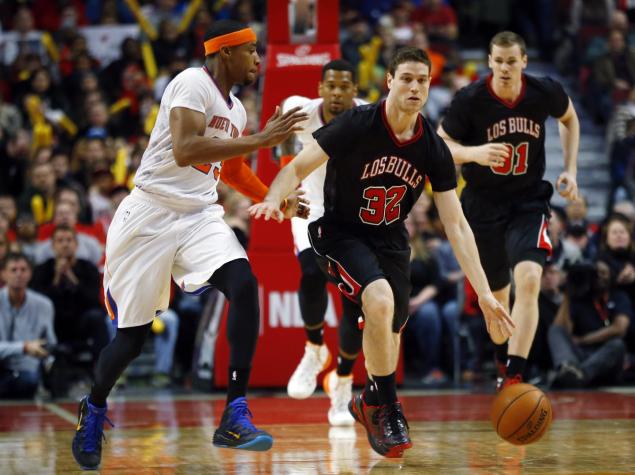 Jimmer Fredette seen here with the Bulls in a 2014 game against the Knicks is trying to make it back to the NBA as he signs with the Knicks&#39 D League affiliate in Westchester