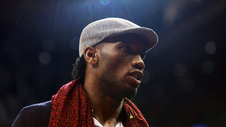 Footballer Didier Drogba was courtside for the game between the Warriors and the Raptors