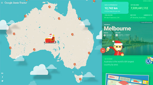 Google Santa Tracker over Melbourne