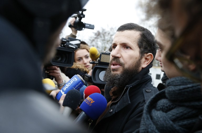 Mohammed Ramdane the president of the Lagny-sur Marne Mosque association speaks to the press