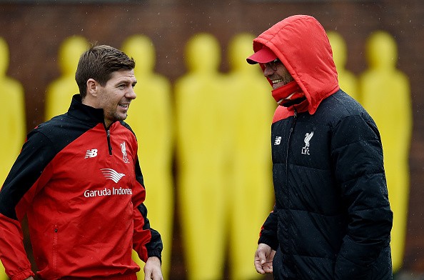 Gerrard with current Liverpool Manager Jurgen Klopp at the Melwood training center