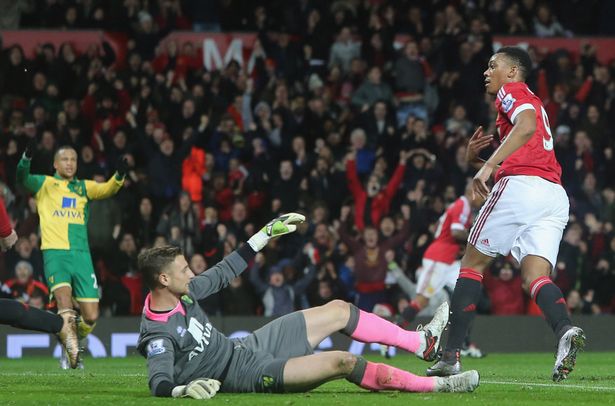 Anthony Martial of Manchester United celebrates scoring their first goal