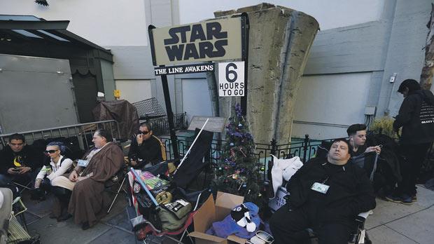 People waiting in line for the first showing of the movie Star Wars The Force Awakens last Thursday