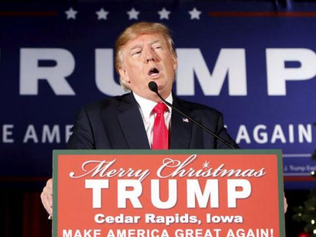 US Republican presidential candidate Donald Trump speaks at a campaign event at the Veterans Memorial Building in Cedar Rapids Iowa