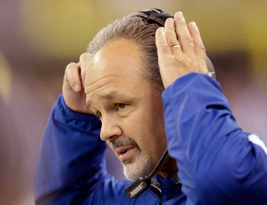 Indianapolis Colts head coach Chuck Pagano watches during the first half of an NFL football game against the Houston Texans Sunday Dec. 20 2015 in Indianapolis