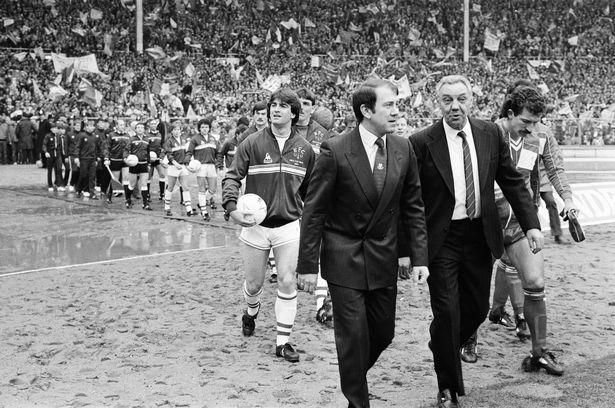 Howard Kendall and Joe Fagan lead out the two teams in the all Merseyside League Cup final back in 1984