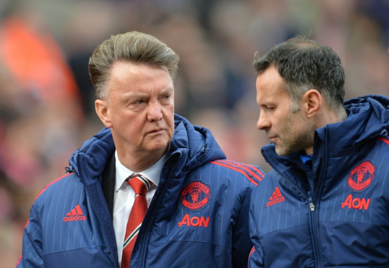 AFP  Paul Ellis Manchester United manager Louis van Gaal speaks with his Welsh assistant manager Ryan Giggs as they walk off at half-time in the Premier League match against Stoke City in Stoke-on-Trent central England