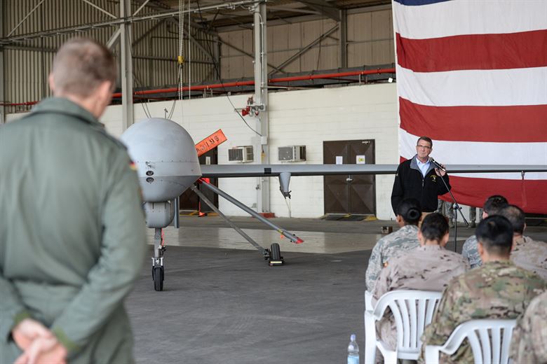 U.S. Defense Secretary Ash Carter answers questions from troops on Incirlik Air Base Turkey Dec.15 2015. The secretary spoke about the push to accelerate the campaign against the Islamic State of Iraq and the Levant during what was his first stop in