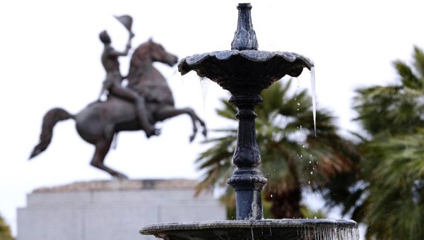 Icicles are seen forming on a fountain during winter at Jackson Square Park in New Orleans Louisiana Jan. 29 2014