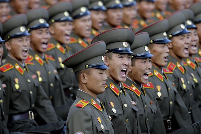 North Korean soldiers parade in Pyongyang North Korea Saturday Oct. 10 2015. North Korea is holding one of its biggest celebrations for the 70th anniversary of its ruling party's creation