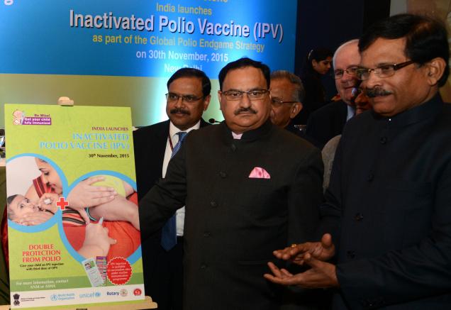 Health and Family Welfare Minister JP Nadda and Minister of State Shripad Yasso Naik, at the launch of Inactivated Polio Vaccine in New Delhi on Monday