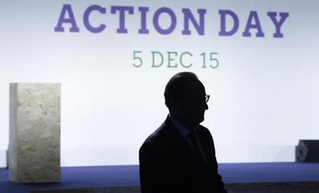 French President Francois Hollande attended the closing of 'Action Day&apos meeting at the COP21 World Climate Change Conference