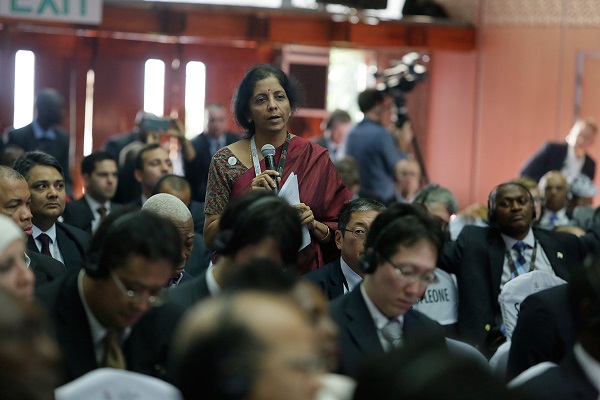 Indian Commerce Minister Nirmala Sitharaman at a WTO Ministerial conference in Nairobi Kenya on 18 December 2015