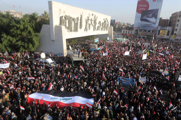 Iraqi protesters demonstration in Baghdad’s Tahrir Square