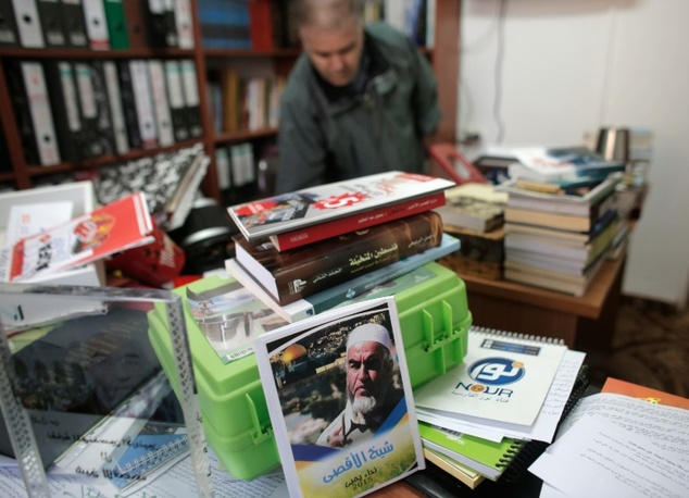 A man stands at the office of Raed Salah the leader of the radical northern wing of the Islamic Movement in Israel following an Israeli police raid on Nove