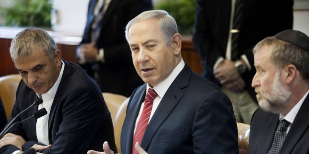 Israeli Prime Minister Benjamin Netanyahu speaks during the weekly cabinet meeting in Jerusalem, Sunday Dec. 27 2015