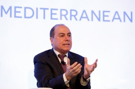 Chief Israeli Negotiator Vice Prime Minister and Minister of Interior Silvan Shalom gestures during the Rome 2015 MED- Mediterranean Dialogues forum in Rome Italy