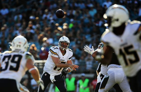 Philip Rivers #17 of the San Diego Chargers passes against the Jacksonville Jaguars in the fourth quarter at Ever Bank Field