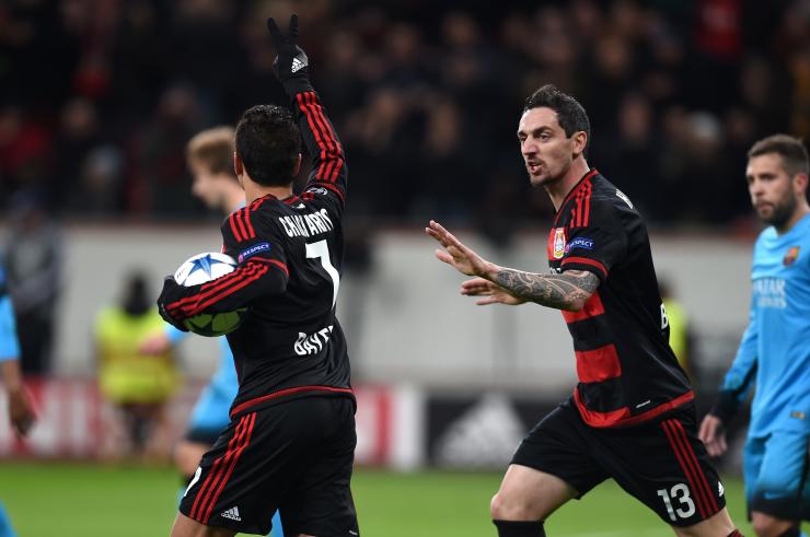 Javier'Chicharito Hernandez provided the equalizer for Bayer Leverkusen's group match against Barcelona.                    Getty