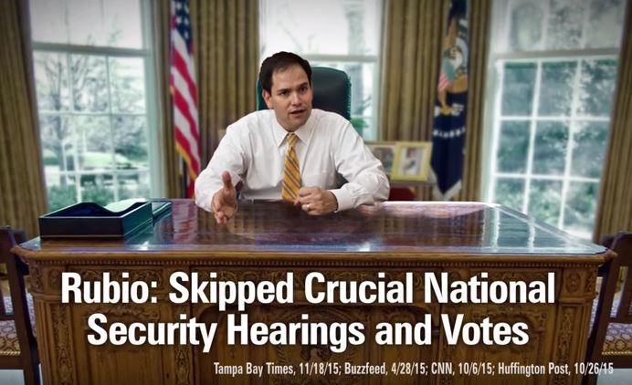 Jeb Bush frenemy Marco Rubio depicted as vote-skipper with bad hair in new