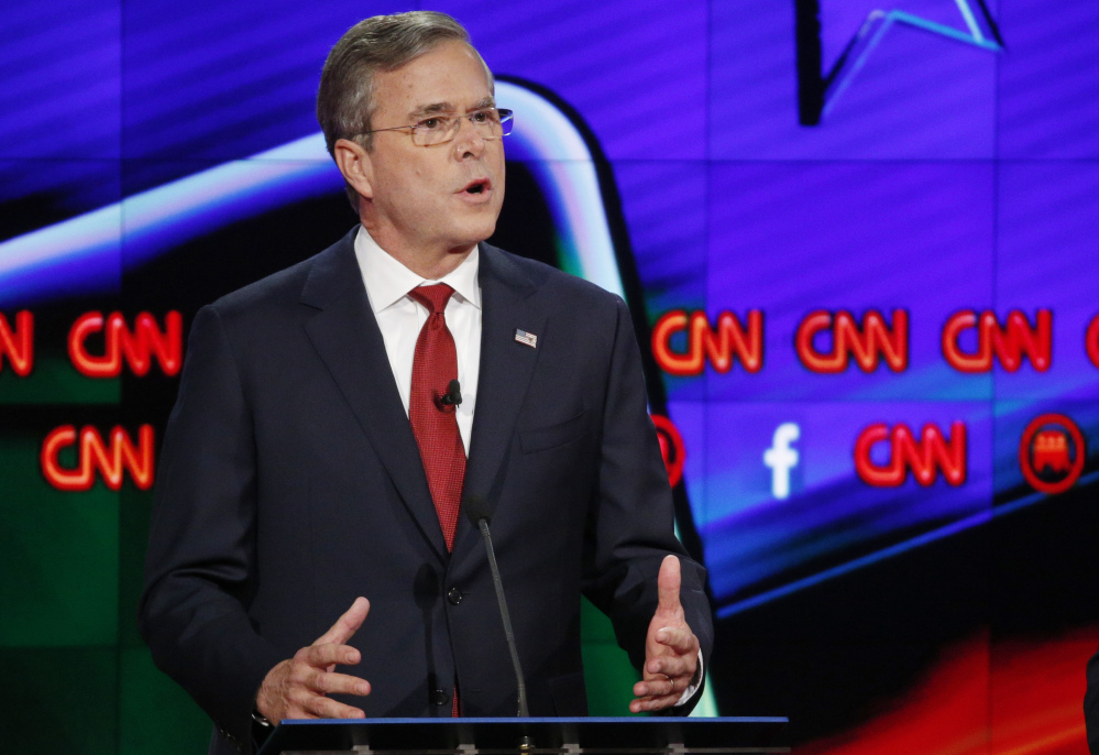 Jeb Bush speaks during the CNN Republican presidential debate at the Venetian Hotel & Casino on Tuesday in Las Vegas