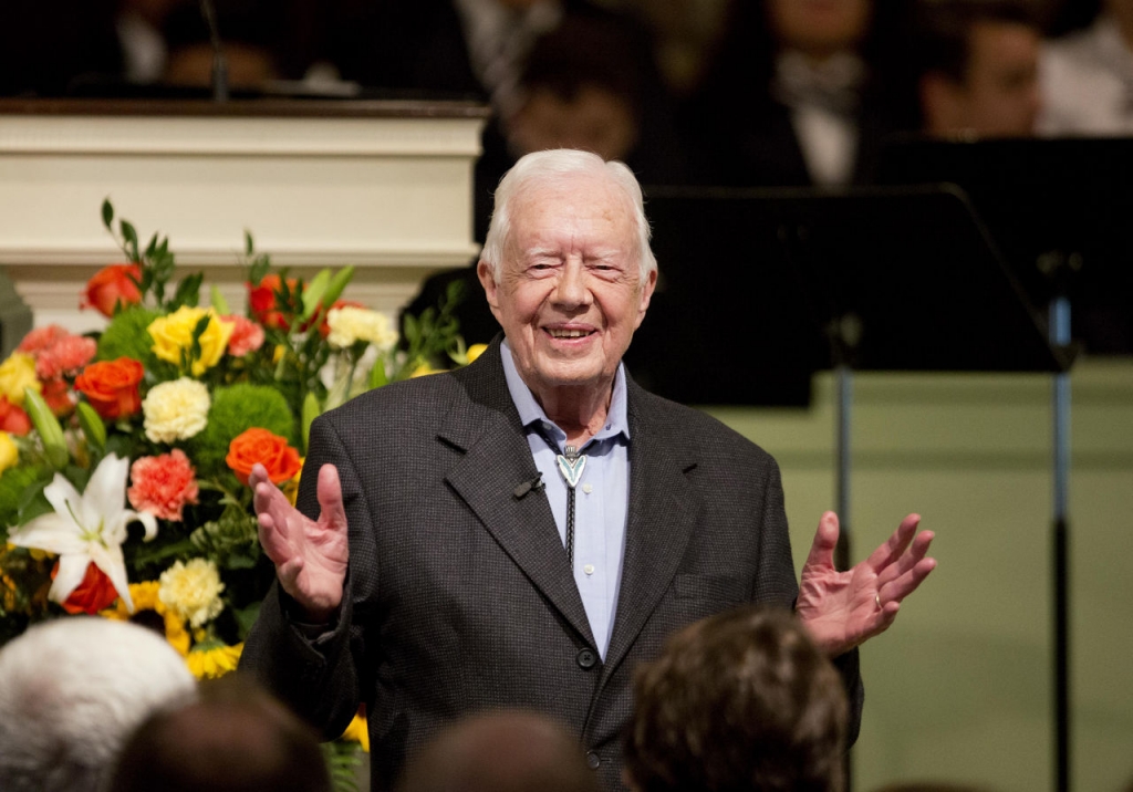 Former President Jimmy Carter at Maranatha Baptist Church where he announced on Sunday that his recent MRI was clear of melanoma lesions